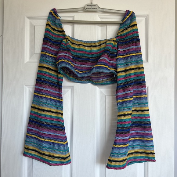 NASTYGAL Crochet Stripe Top And Shorts Co-Ord Set - Picture 3 of 4